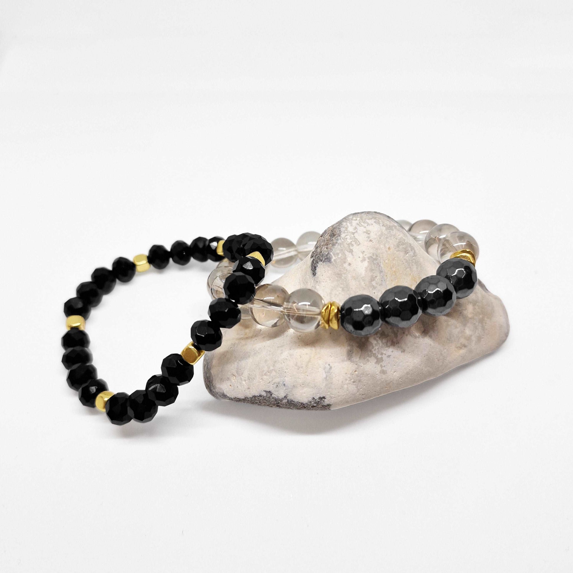 Black Glass Beads Bracelet Set - Black Qubd