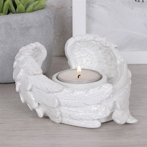 Angel Wings Candle Holder in Glitter White