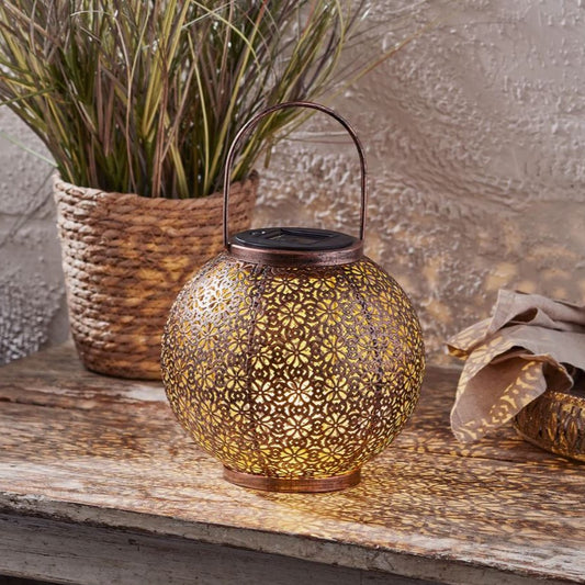 Moroccan Solar Copper Lantern - Black Qubd