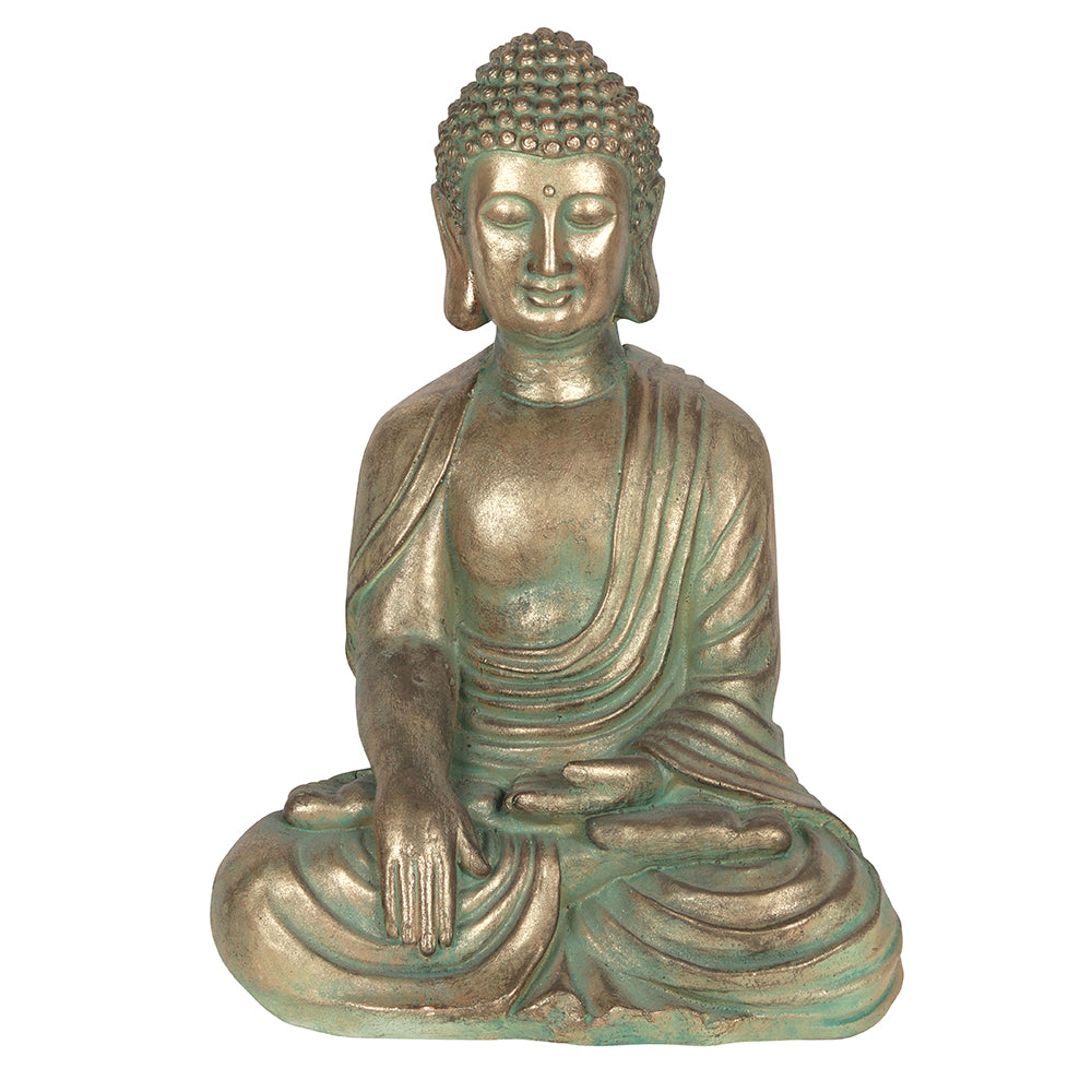 Sitting Garden Buddha Verdigris Effect - Black Qubd