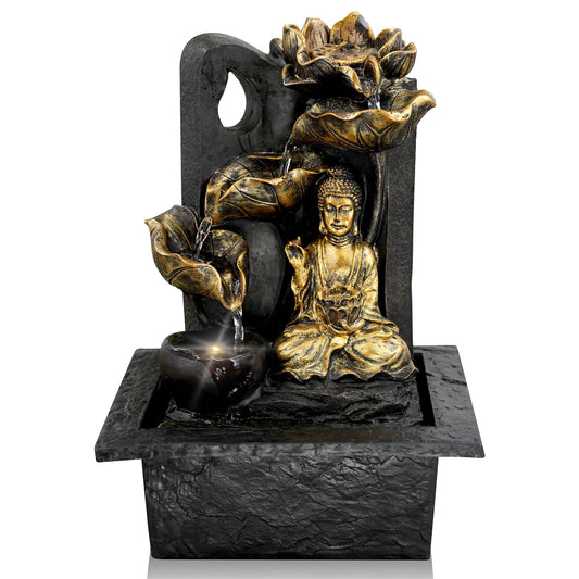 Gold Buddha Water Fountain With LED Light