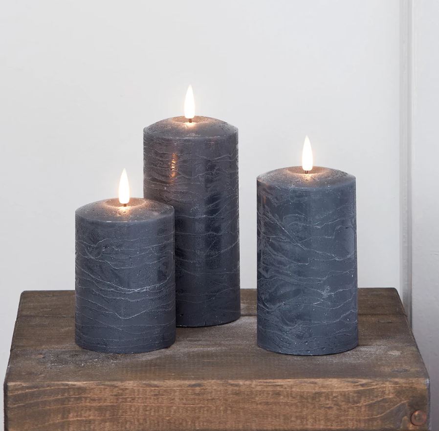 Distressed Dark Grey Flameless LED Candle Set - Black Qubd