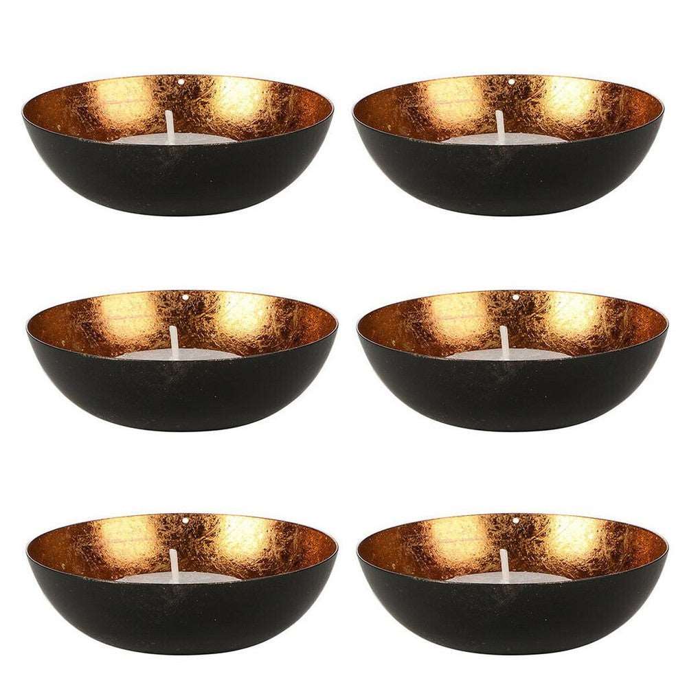 Black & Copper Tealight Candle Holder Set of 6 - Black Qubd