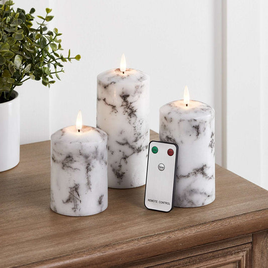 Marble Flameless Flickering LED Candle Set - Black Qubd