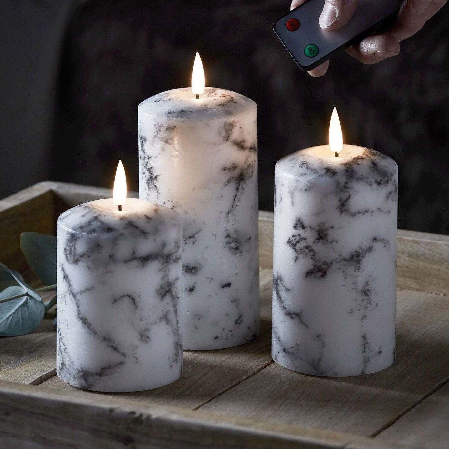 Marble Flameless Flickering LED Candle Set - Black Qubd