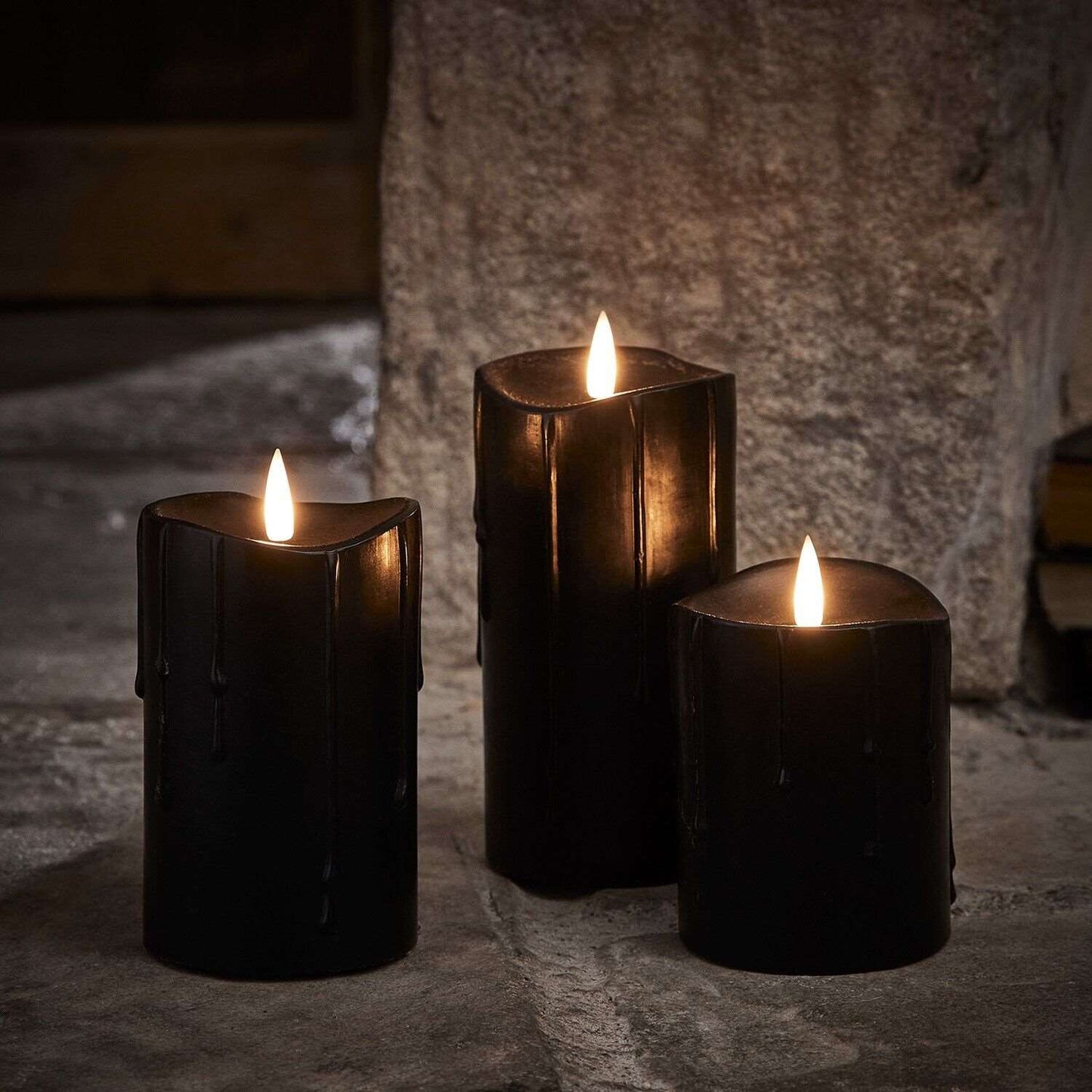 Dripping Flameless Black LED Candle Set - Black Qubd