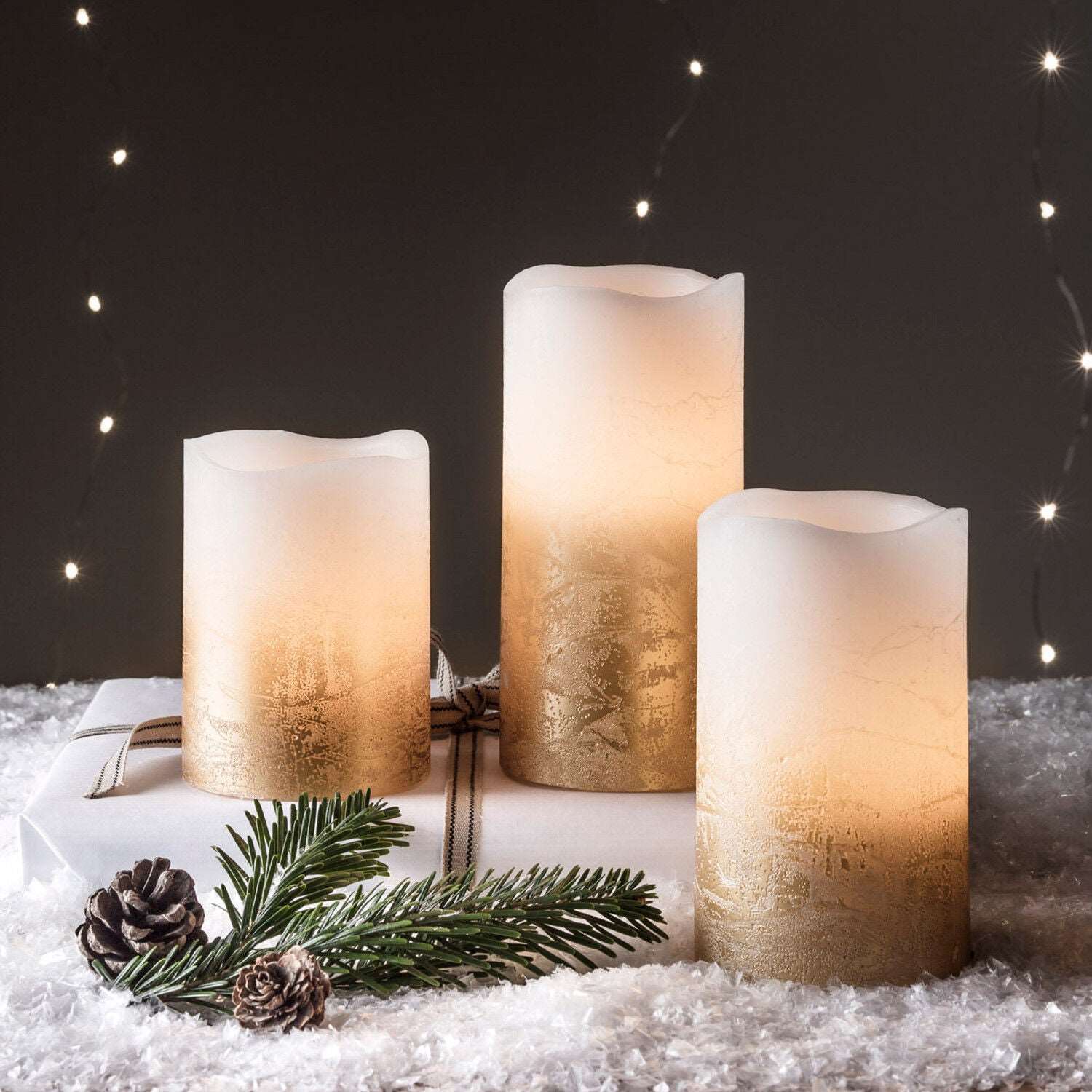 LED Flameless Gold Ombre Pillar Candles - Black Qubd