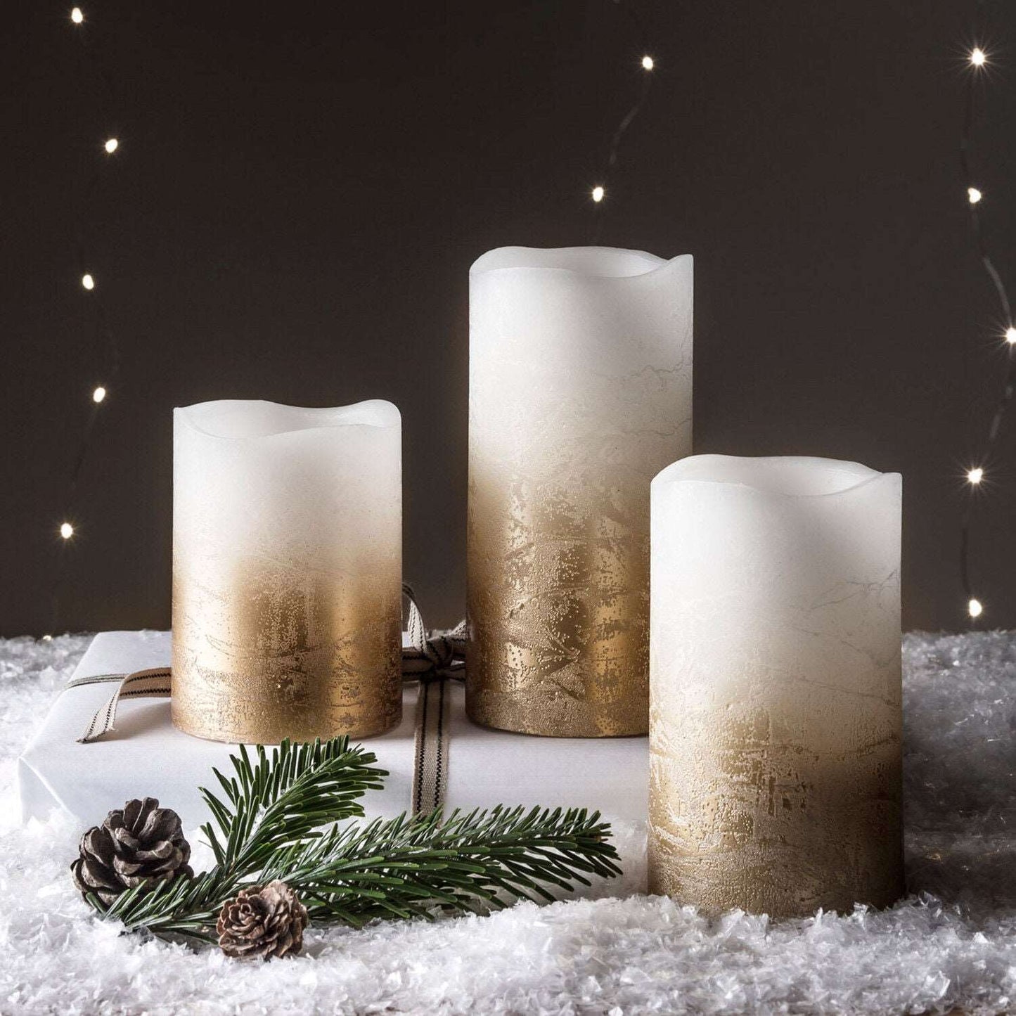 LED Flameless Gold Ombre Pillar Candles - Black Qubd