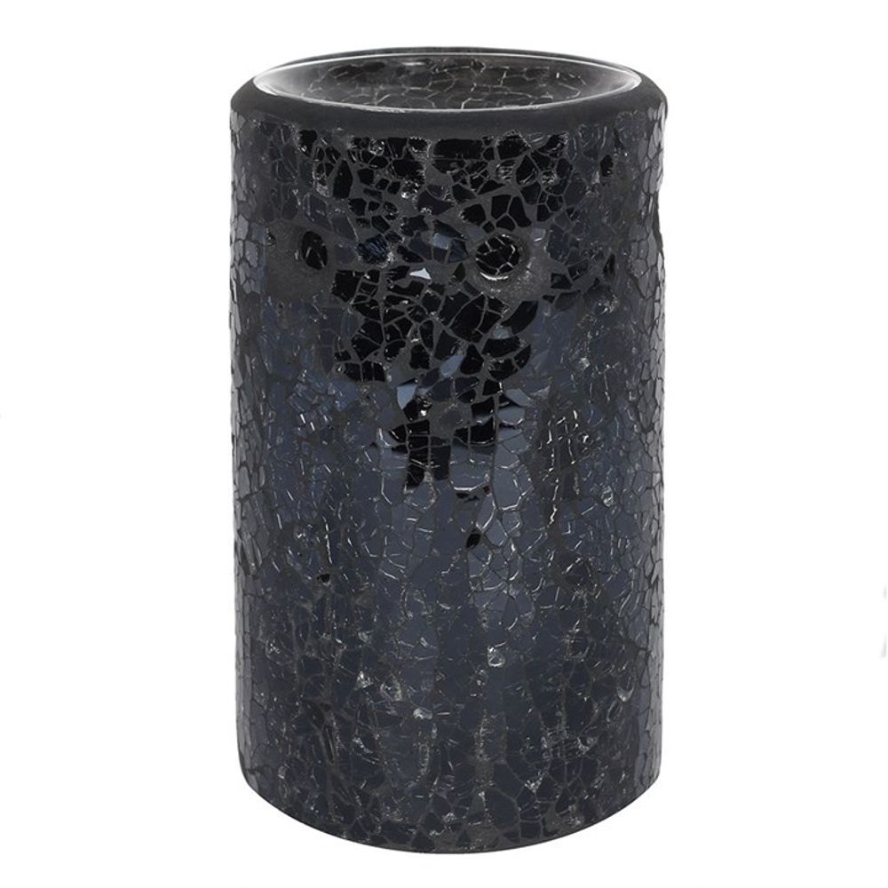 Black Crackle Glass Pillar Oil Burner - Black Qubd