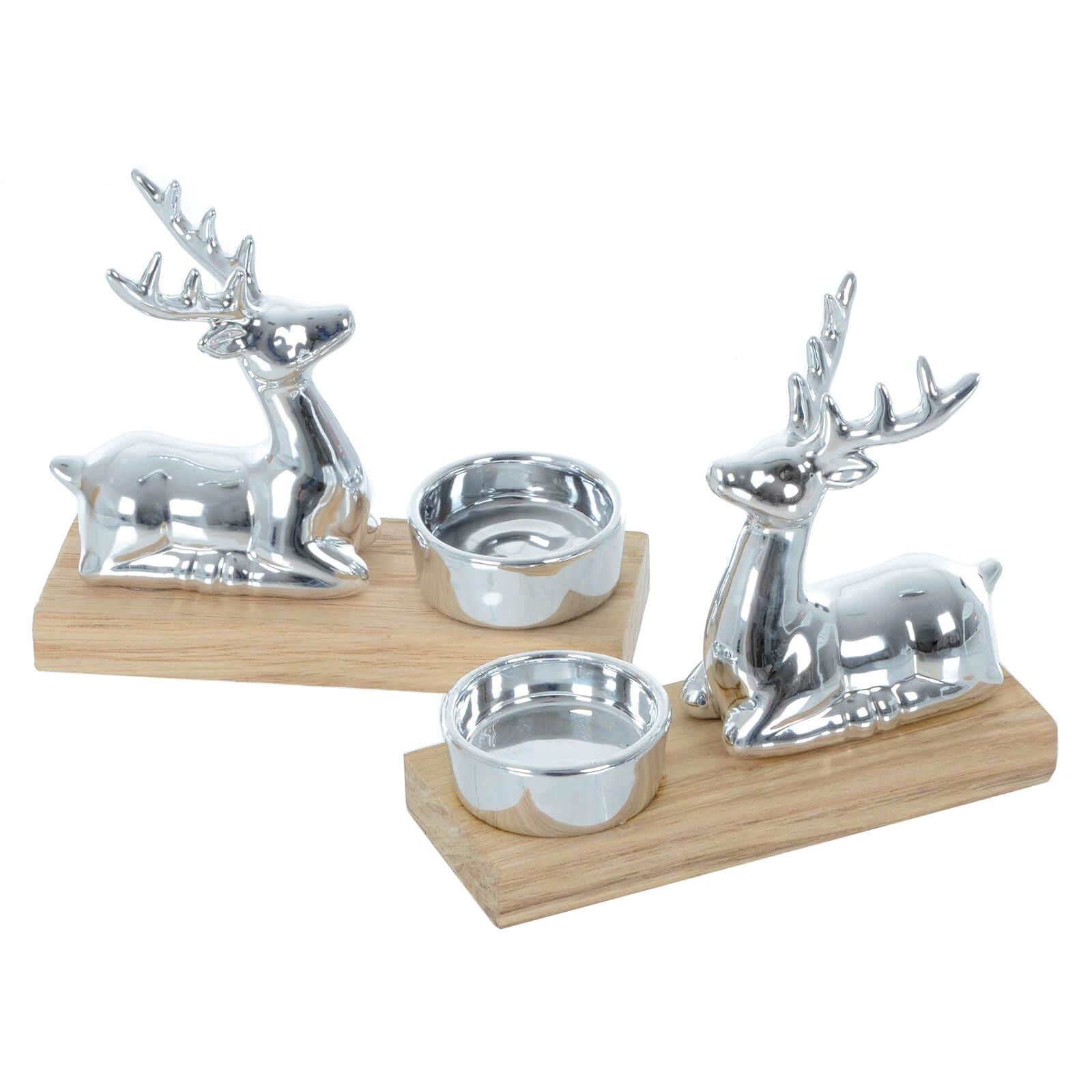 Wood Reindeer Tealight Holders (set of 2) - Black Qubd