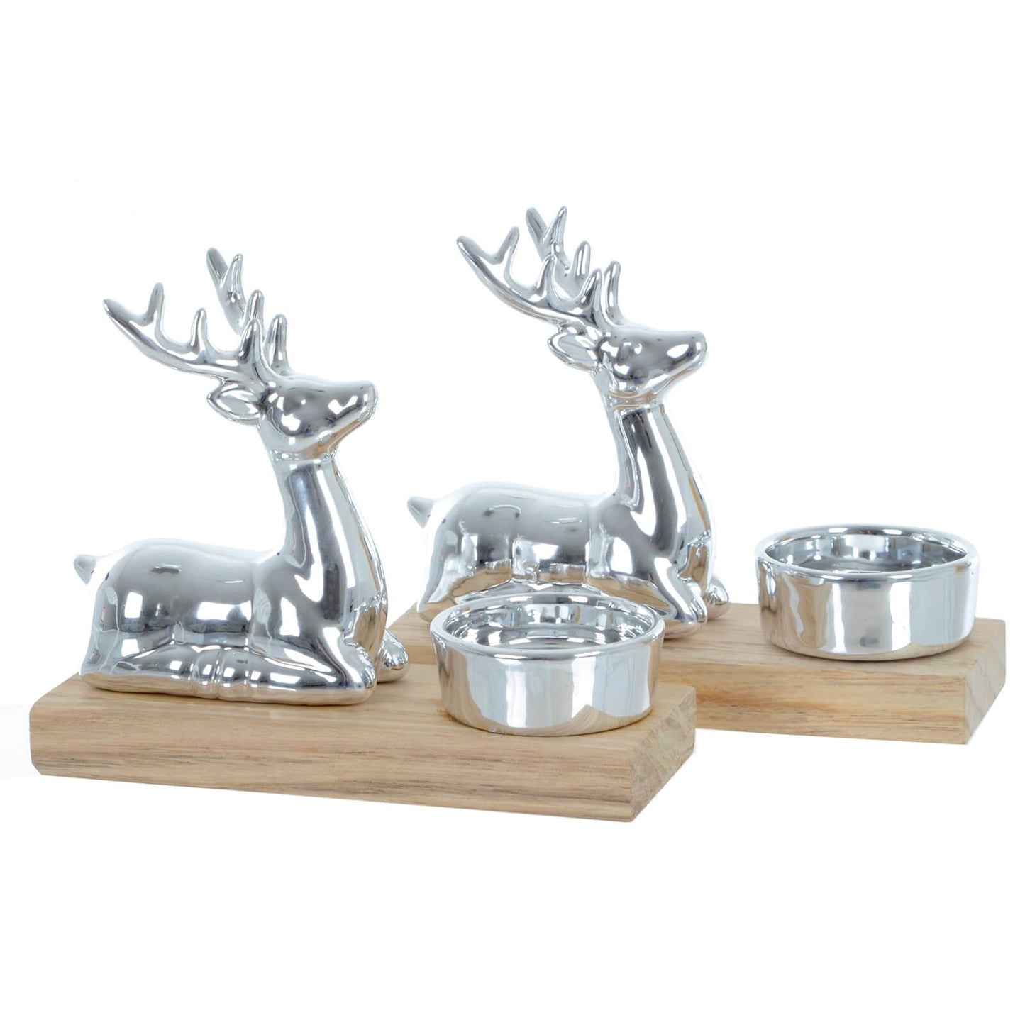 Wood Reindeer Tealight Holders (set of 2) - Black Qubd