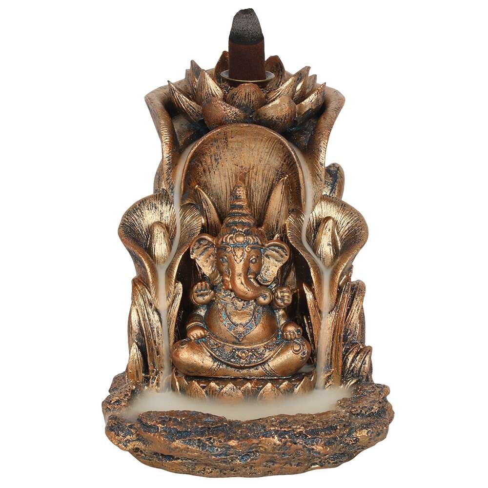 Bronze Ganesh Smokey Backflow Incense Burner - Black Qubd