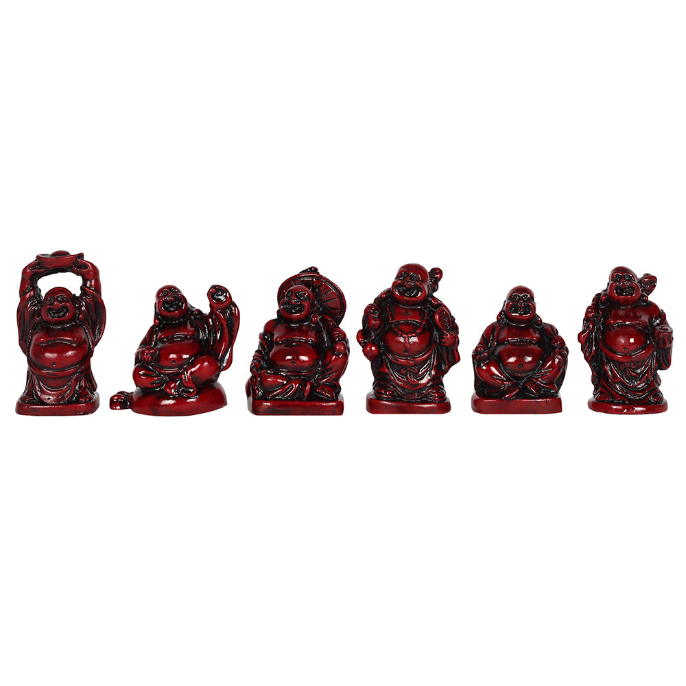 Set of 6 Red Resin Buddhas Statue Black Qubd