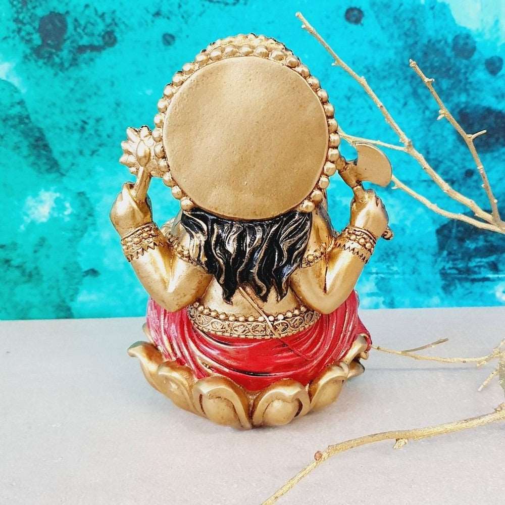 Gold Ganesh Sitting on Lotus - Black Qubd