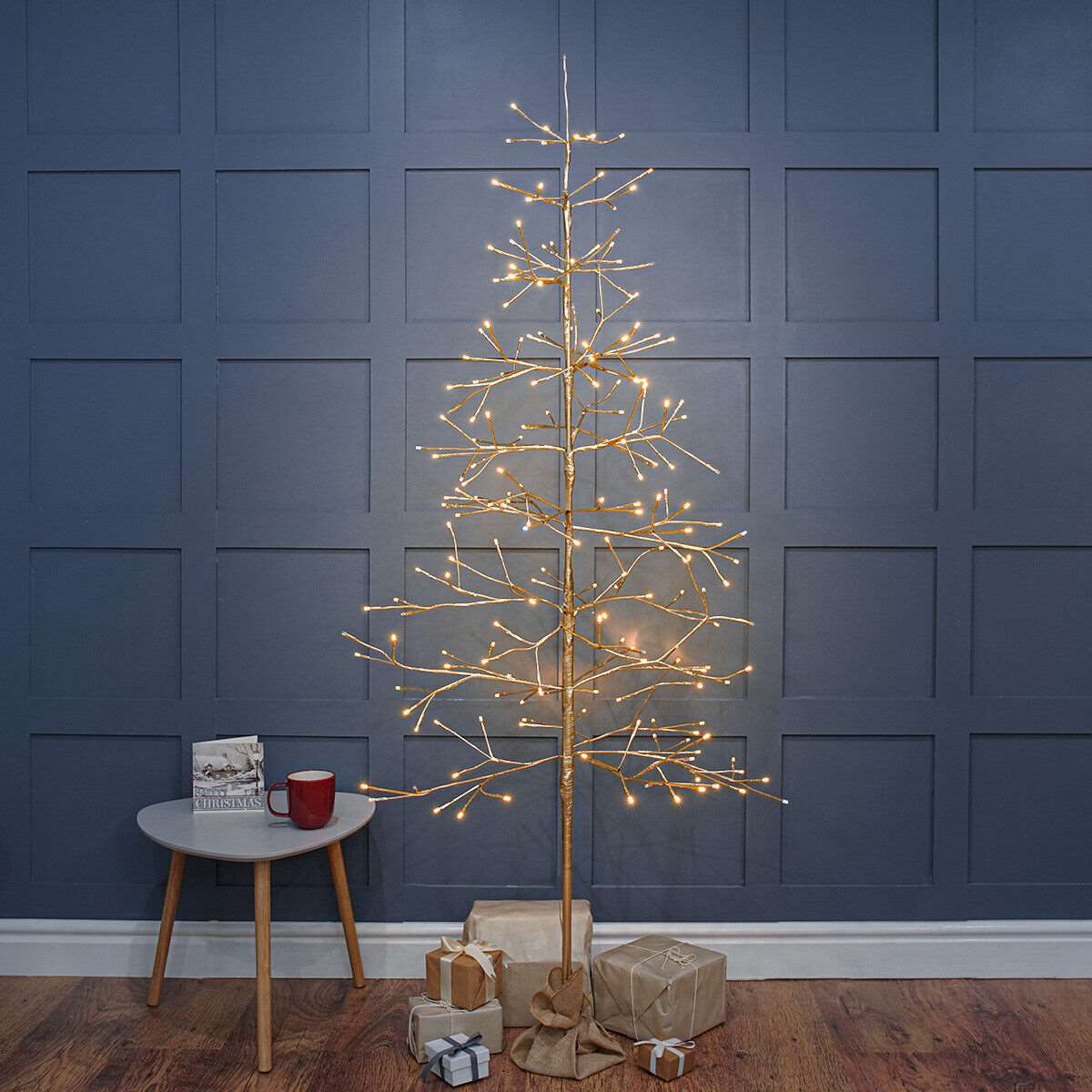 2ft / 4ft / 6ft Pre-Lit Twig Tree with LED Lights - Black Qubd