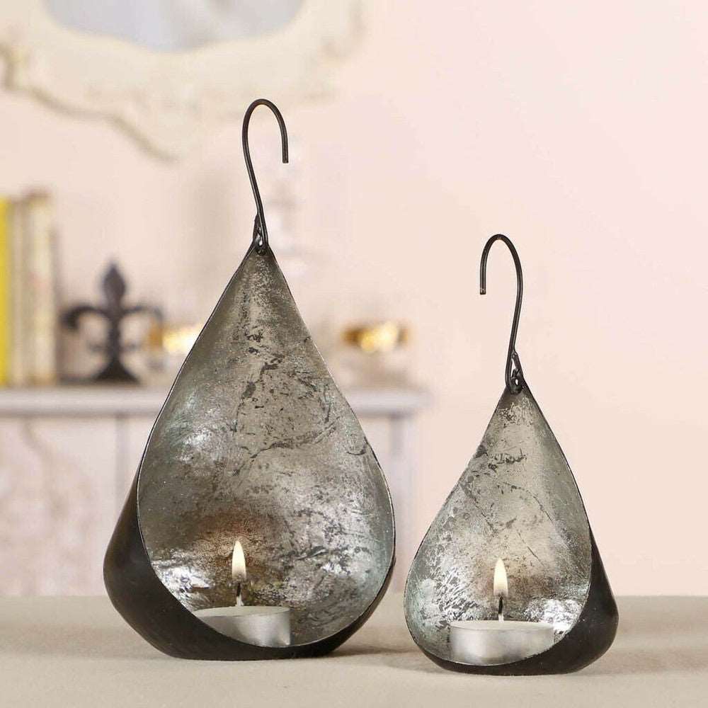 Teardrop Silver Tealight Holders Set of 2 - Black Qubd