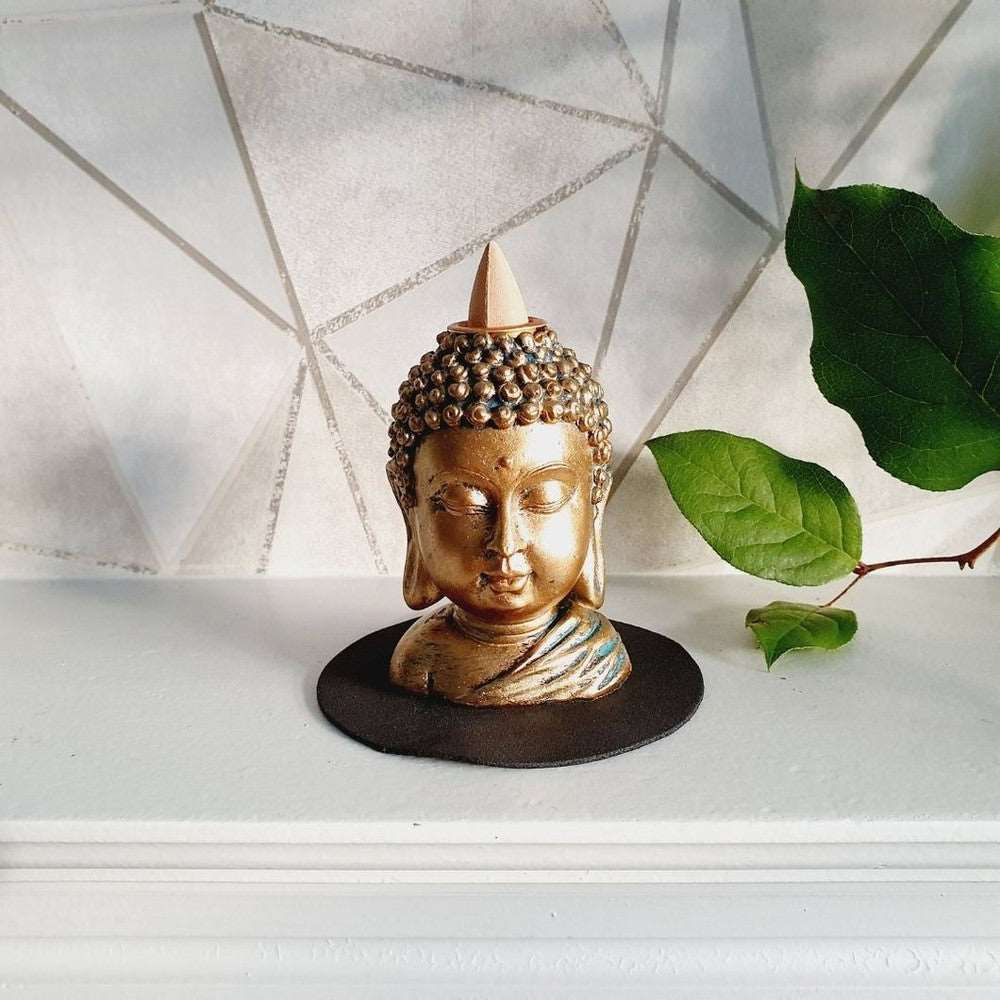 Bronze Buddha Head Backflow Burner - Black Qubd