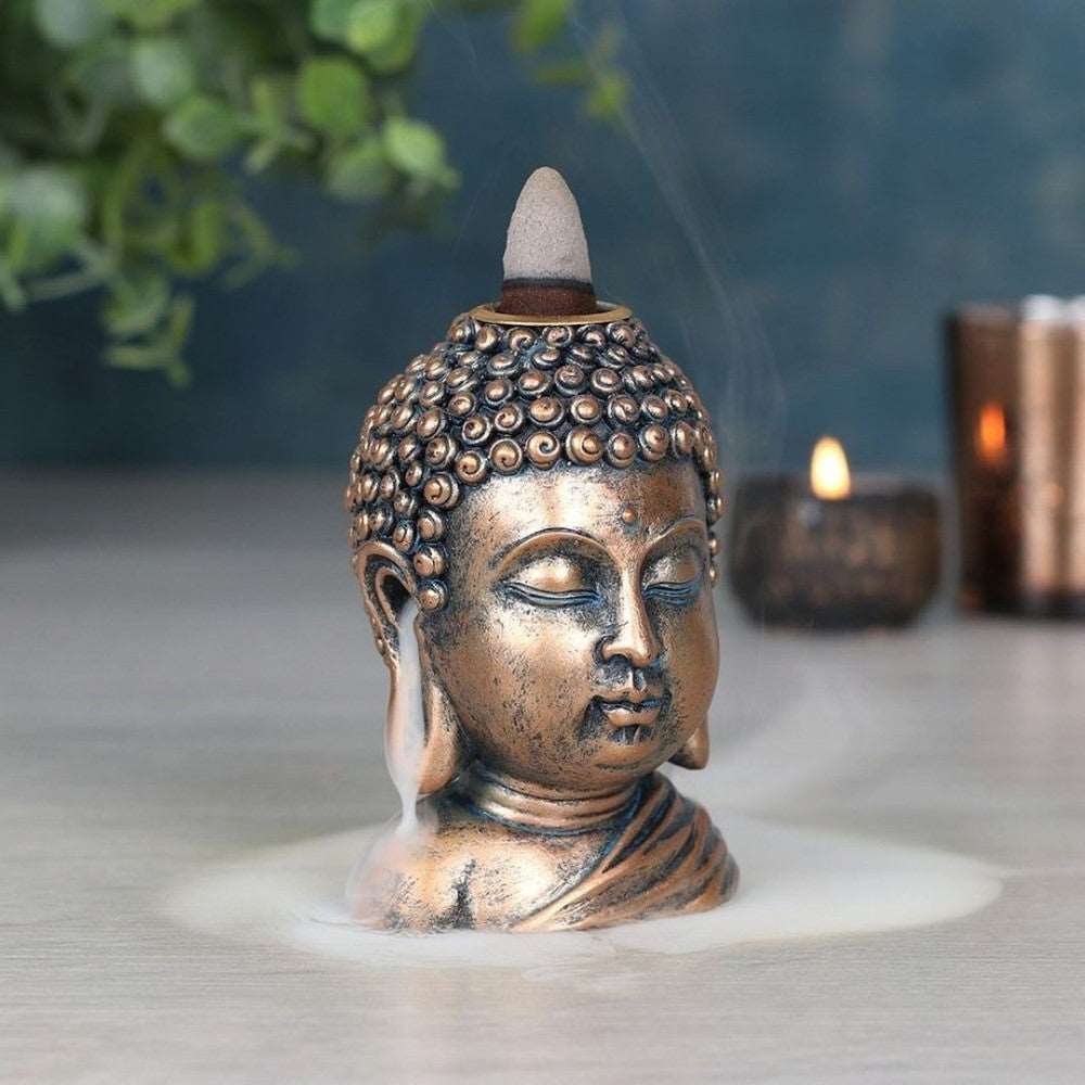 Bronze Buddha Head Backflow Burner - Black Qubd