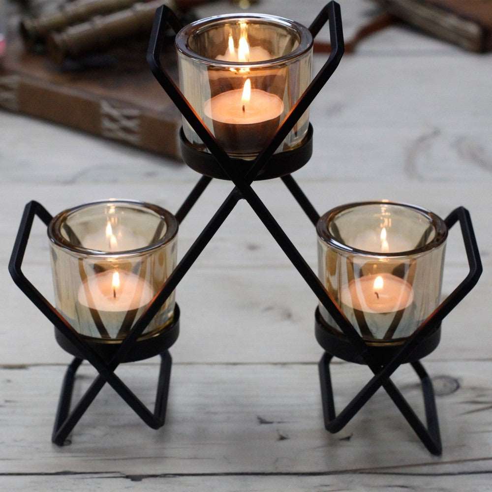 Iron Votive Candle Holder - 3 Cup Black Qubd