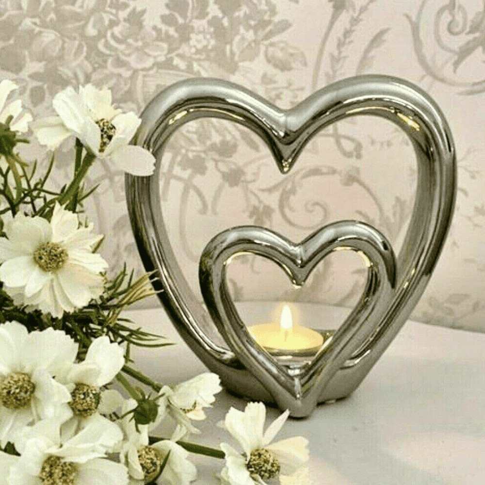 Double Heart Tealight Holder - Black Qubd