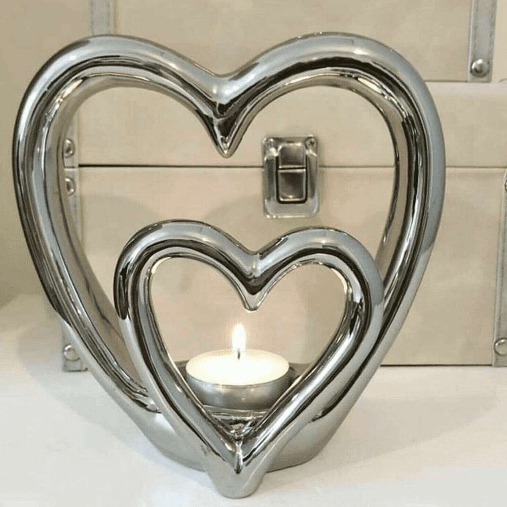 Double Heart Tealight Holder - Black Qubd