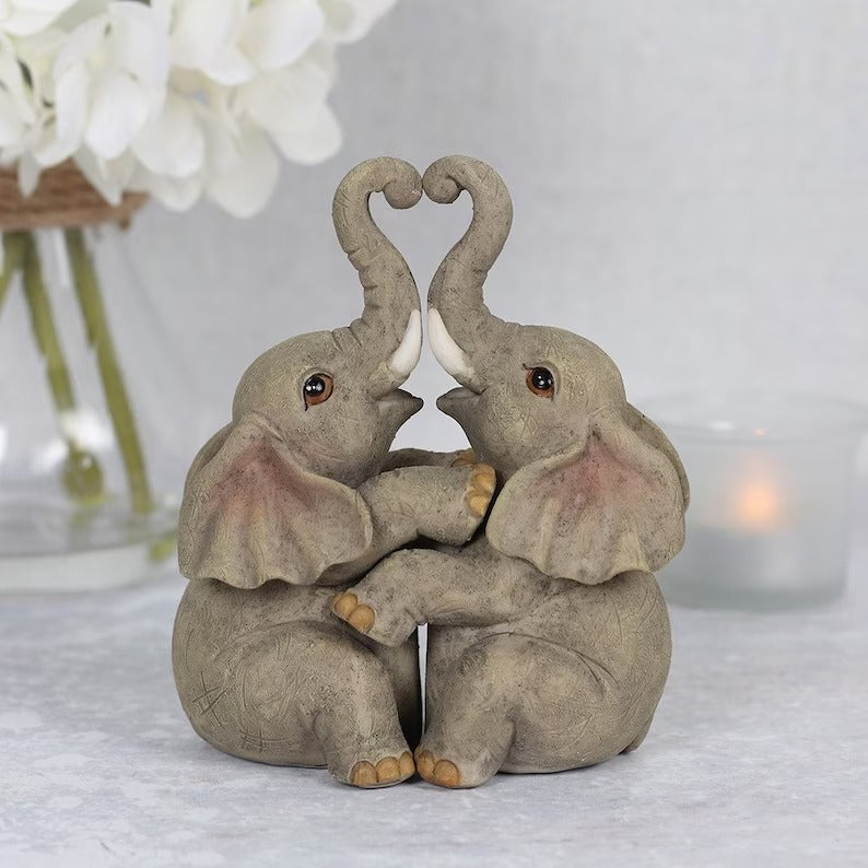 Embracing Love Elephants Couple Statue - Black Qubd