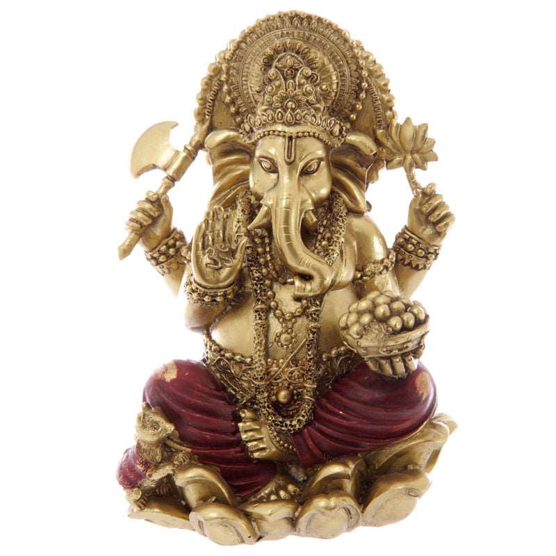 Gold Ganesh Sitting on Lotus - Black Qubd