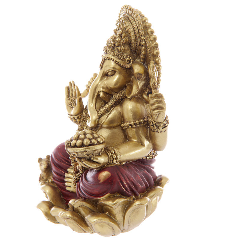 Gold Ganesh Sitting on Lotus - Black Qubd