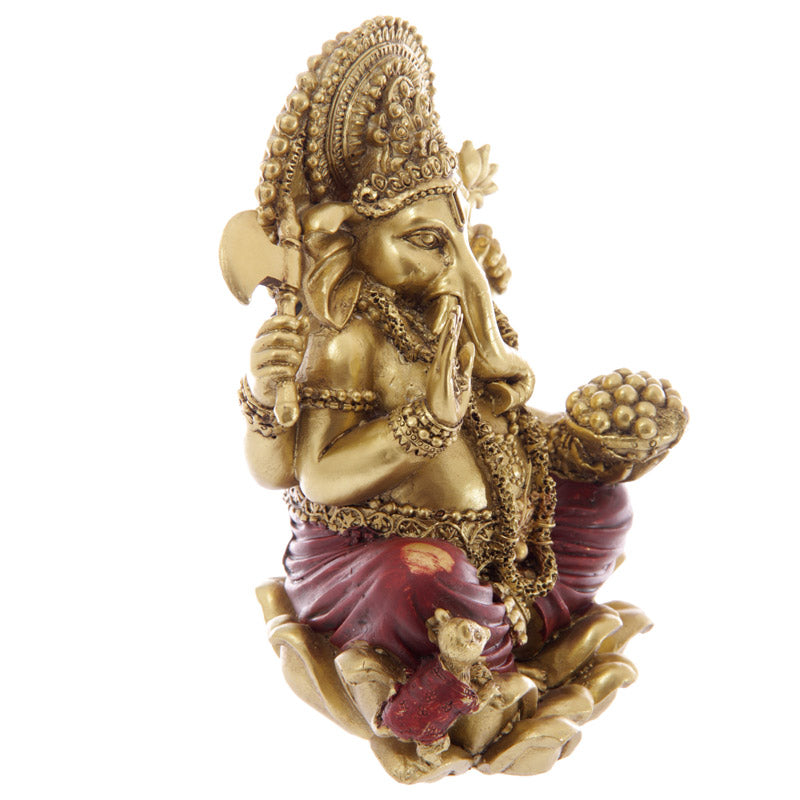 Gold Ganesh Sitting on Lotus - Black Qubd