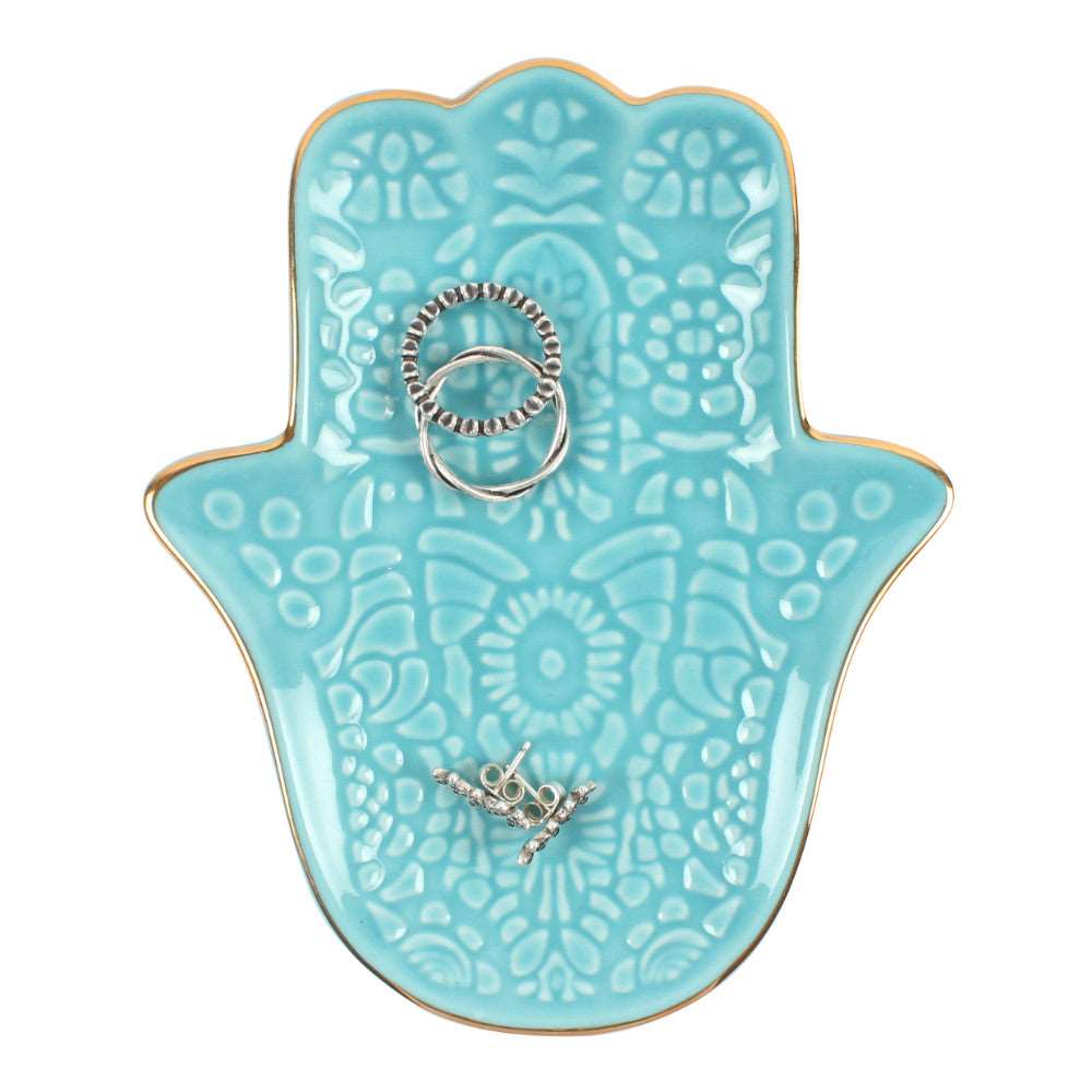 Turquoise Hamsa Hand Jewellery Storage Dish - Black Qubd