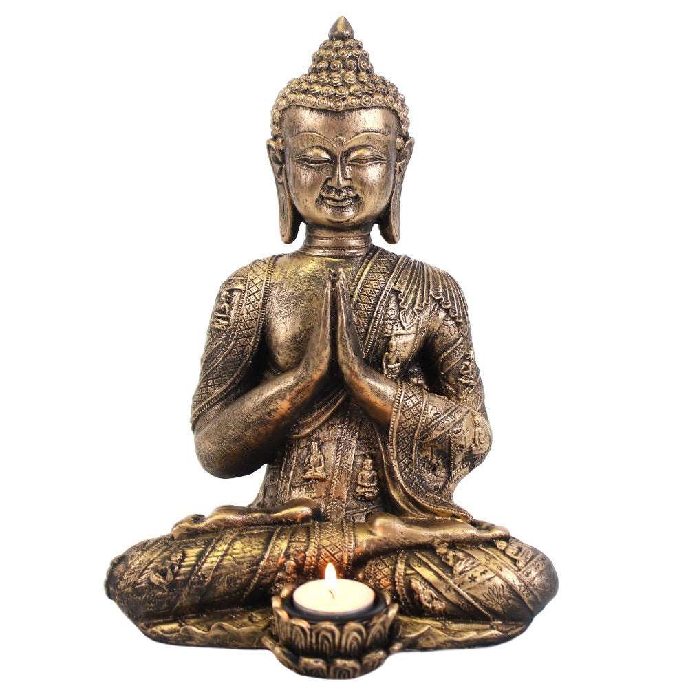 Large Gold Buddha Statue with Tealight Holder - Black Qubd