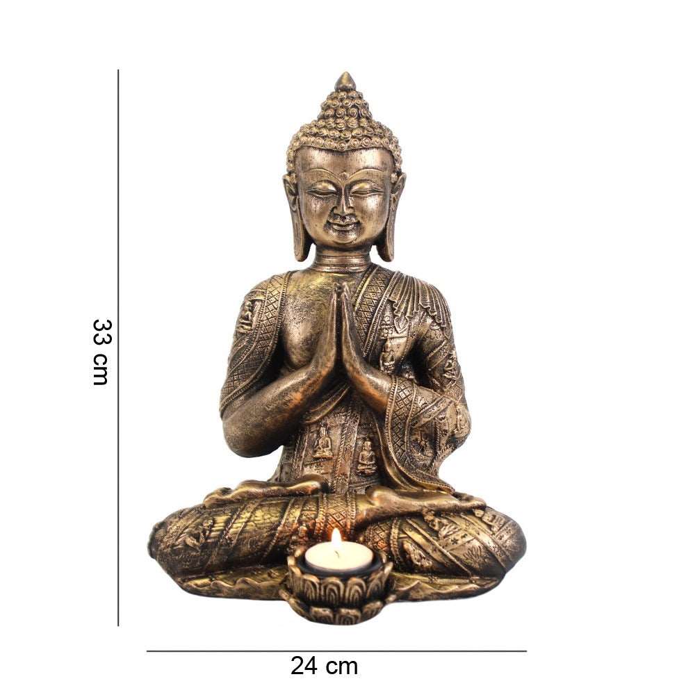 Large Gold Buddha Statue with Tealight Holder - Black Qubd