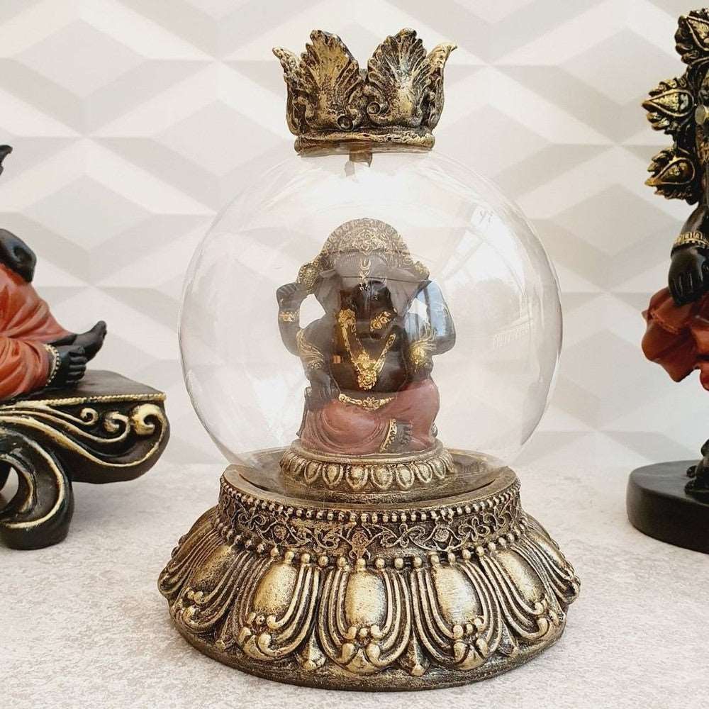 Ganesh Statue In Glass Globe - Black Qubd