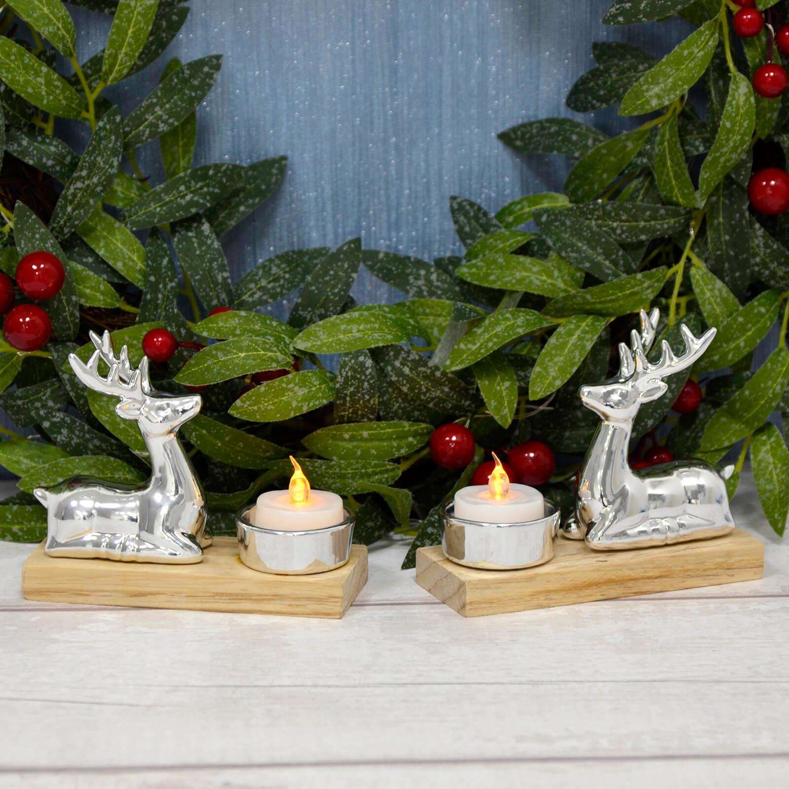 Wood Reindeer Tealight Holders (set of 2) - Black Qubd