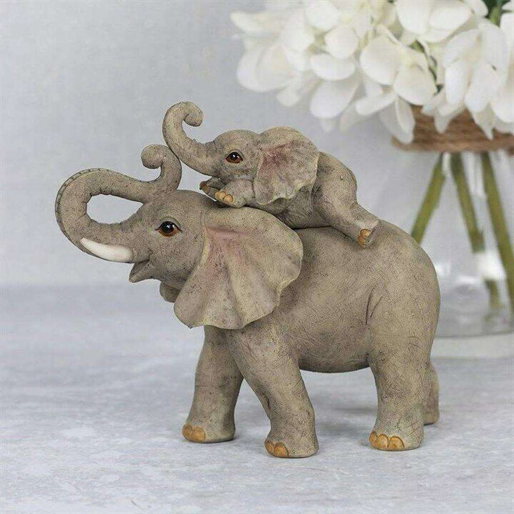 Mother and Baby Elephant Statue - Black Qubd