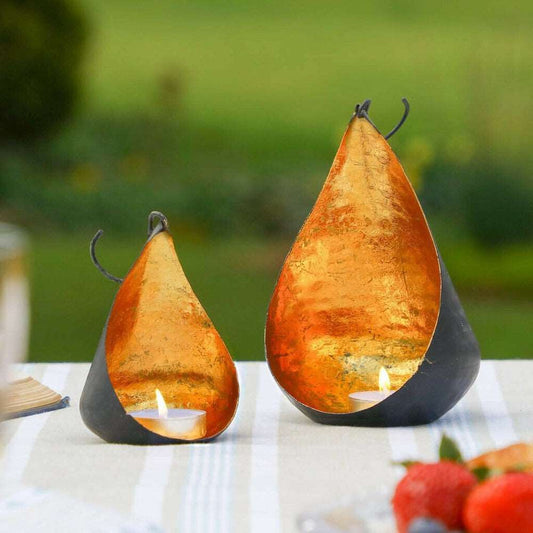 Teardrop Copper Tealight Holders Set of 2 - Black Qubd