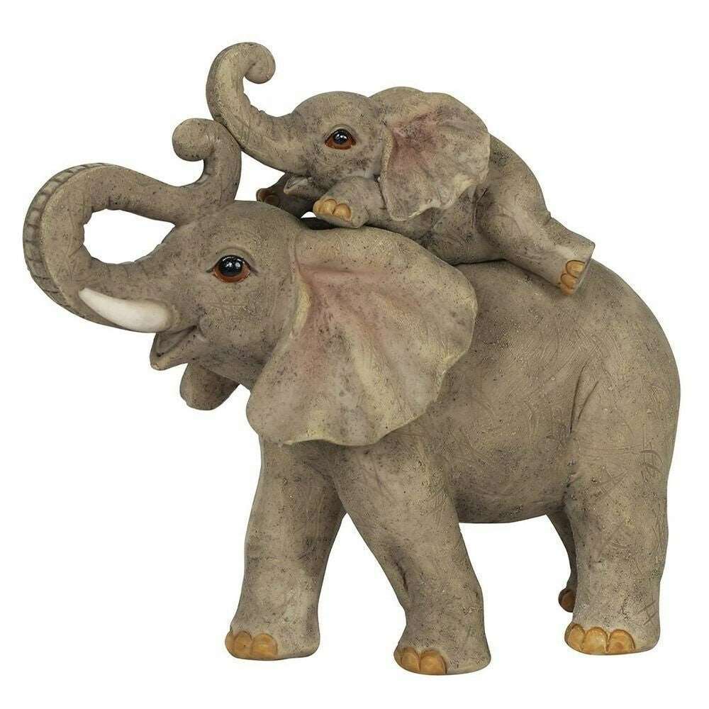 Mother and Baby Elephant Statue - Black Qubd