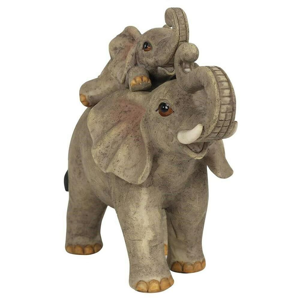 Mother and Baby Elephant Statue - Black Qubd